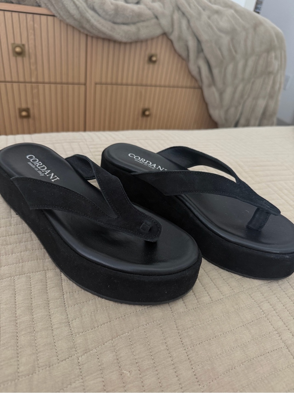 Cordani Black Suede Platform Flip Flops